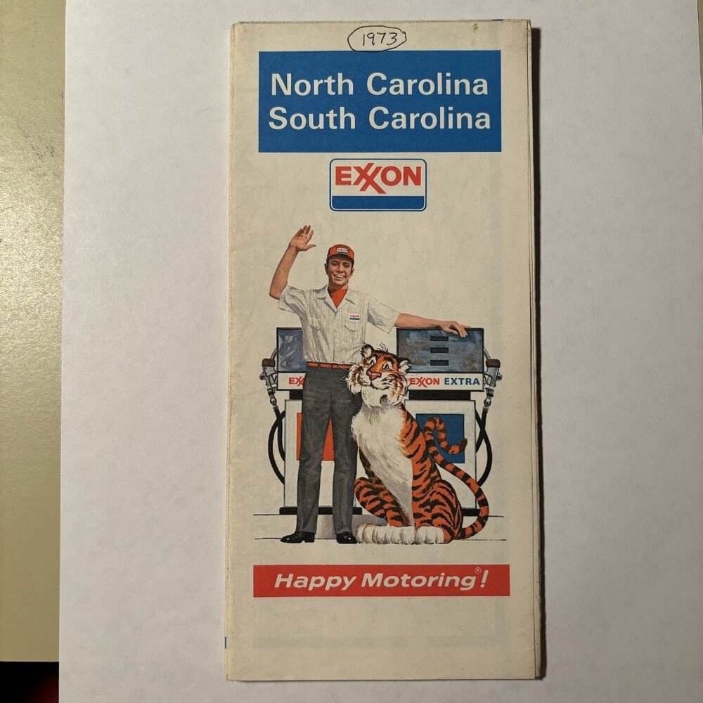 Vintage Exxon Oil Gas North Carolina South Carolina US Travel Tour Road Map 1973